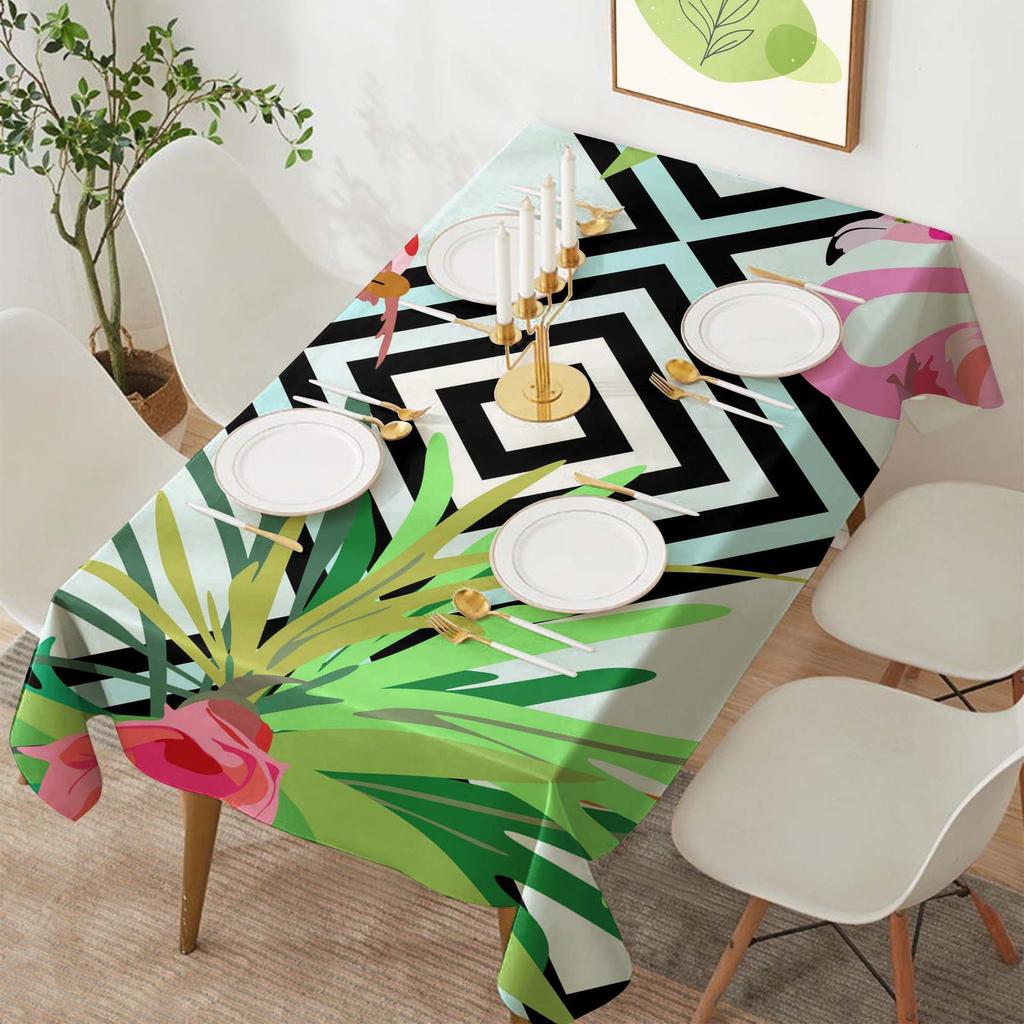 Tropical Flamingo Rectangular Polyester Tablecloth for Dining and Coffee Tables