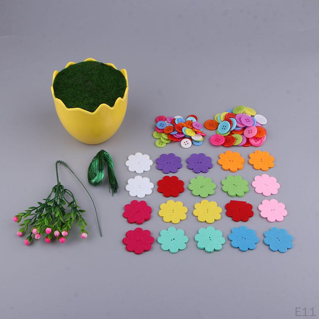 1 Pack DIY Craft Iron Wire Button Felt Rainbow Flower Bouquets Kit, Sewing