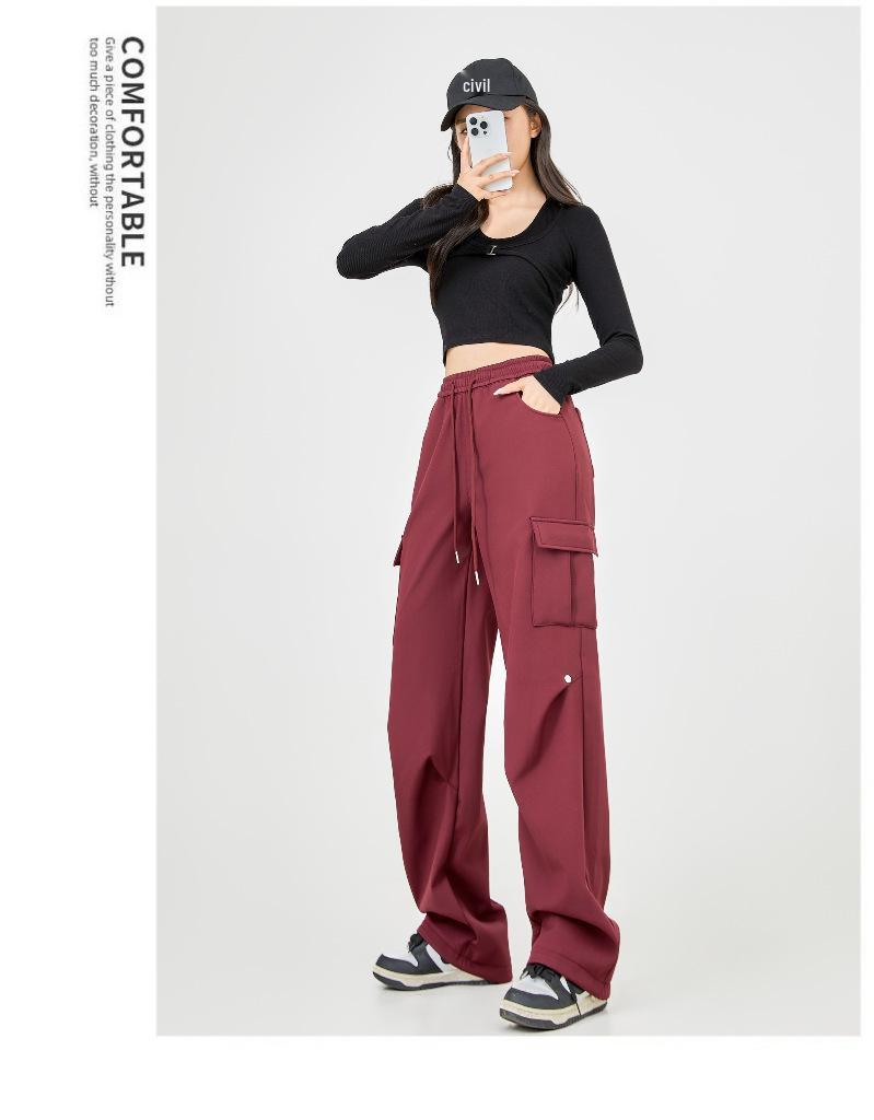 Damen Hochwertige Lässige Cargohose: Herbst/Winter-Stil, mit Plüschfutter, lockere Passform, gerades Bein, mehrere Taschen, Kordelzug, Polyester.