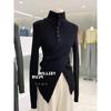 Grey turtleneck cotton wool knitted bottoming shirt women's autumn and winter irregular waist sweater with split top