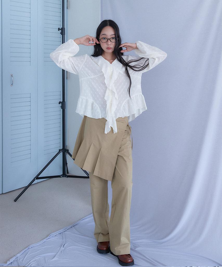 OURO Pleats Skirt Layered Pants [ Camel ]