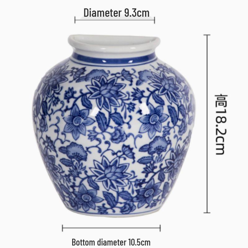 Blue and White Porcelain Chinese Zen Wall Vase - Ceramic Hanging Ornament for Office or Home Decor