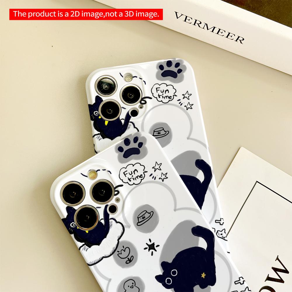 Cute Black Cat Fun Time Mobile Phone Case All inclusive film hard phone case, compatible with iPhone 18 Pro Max 17 16 15 14 13 12 11