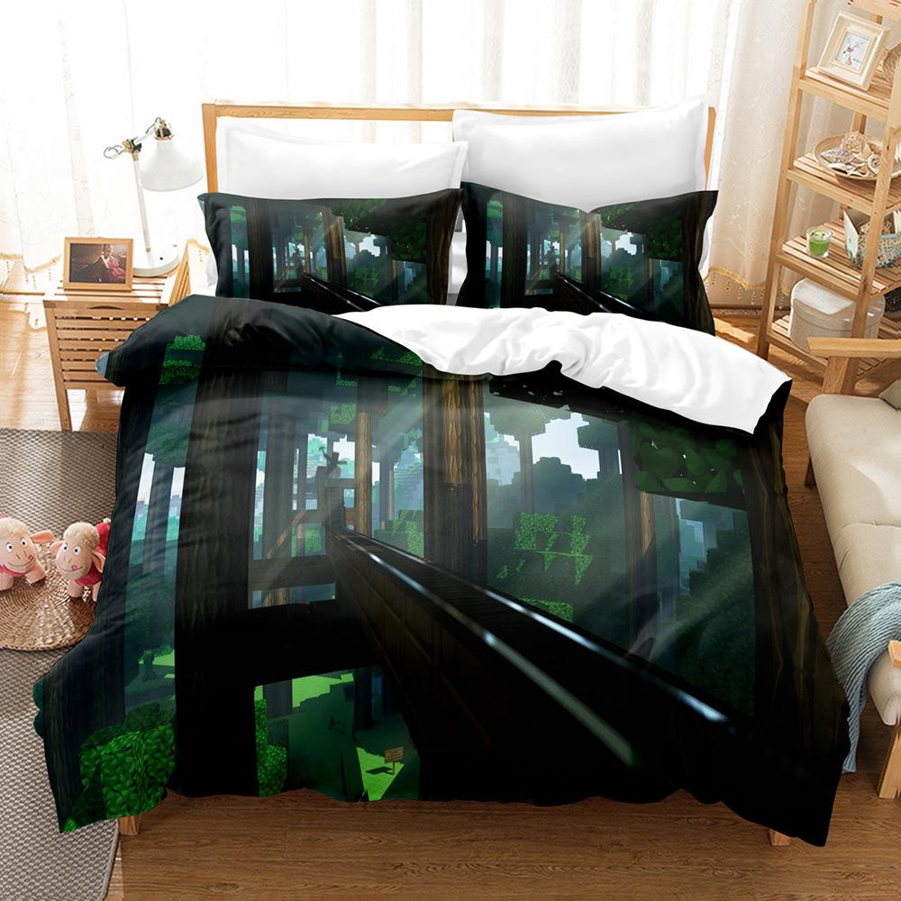 3D Digital Printing Quilt Set Three-Piece Minecraft Game Children'S Cartoon