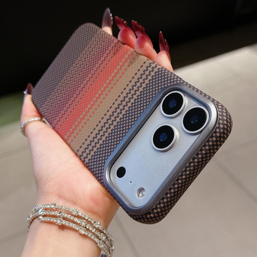 Carbon Fiber Kevlar Texture Phone Case For iPhone 17 Air 16 15 14 Plus 13 12 Pro Max 16E Metal Camera Frame Hard Plastic Cover