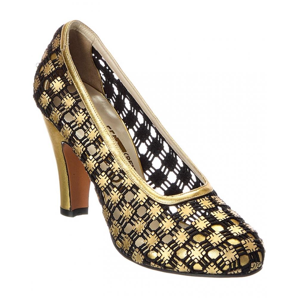 Salvatore Ferragamo 1930 Fantastica Leather Pump Gold