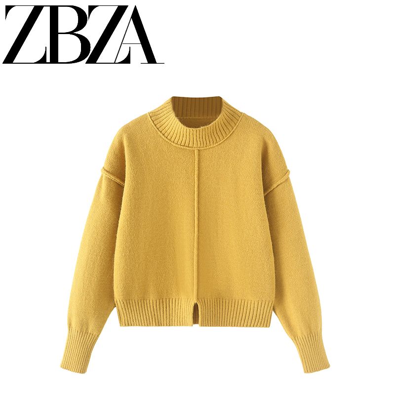 Zab Autumn New Women's Clothing Fashion Style French Design Stitching Decoration Long Sleeves Round Neck Loose Knitting Sweater