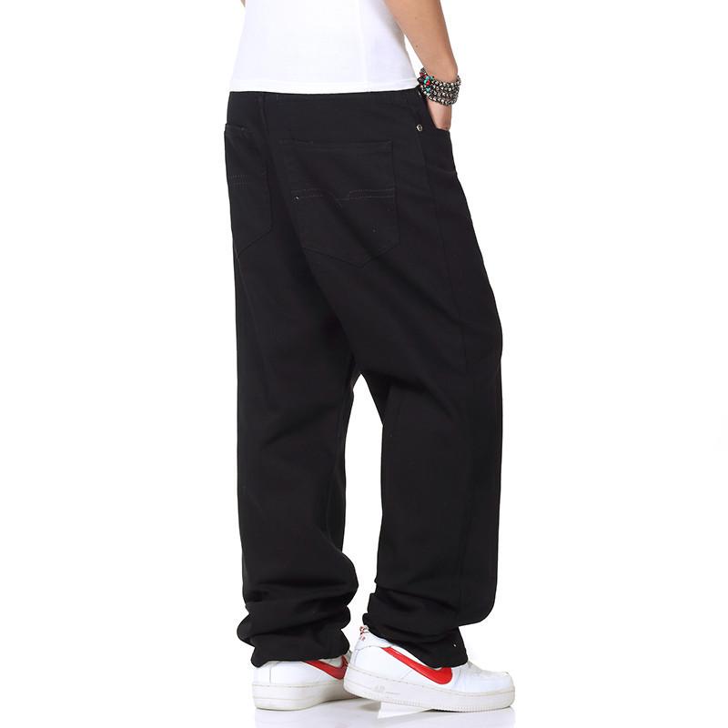 2024 Plus Size Men's Wide Leg Solid Color Denim Skateboard Pants - Spring/Autumn Loose Fit, Hip Hop Style