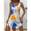 Women's Sleeveless U-Neck Loose Mini Dress, Floral Print, Casual Summer Vacation Daily Dress
