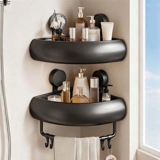 Suction Cup Shower Caddy Rustproof Space Aluminum Corner Shelf with Raised