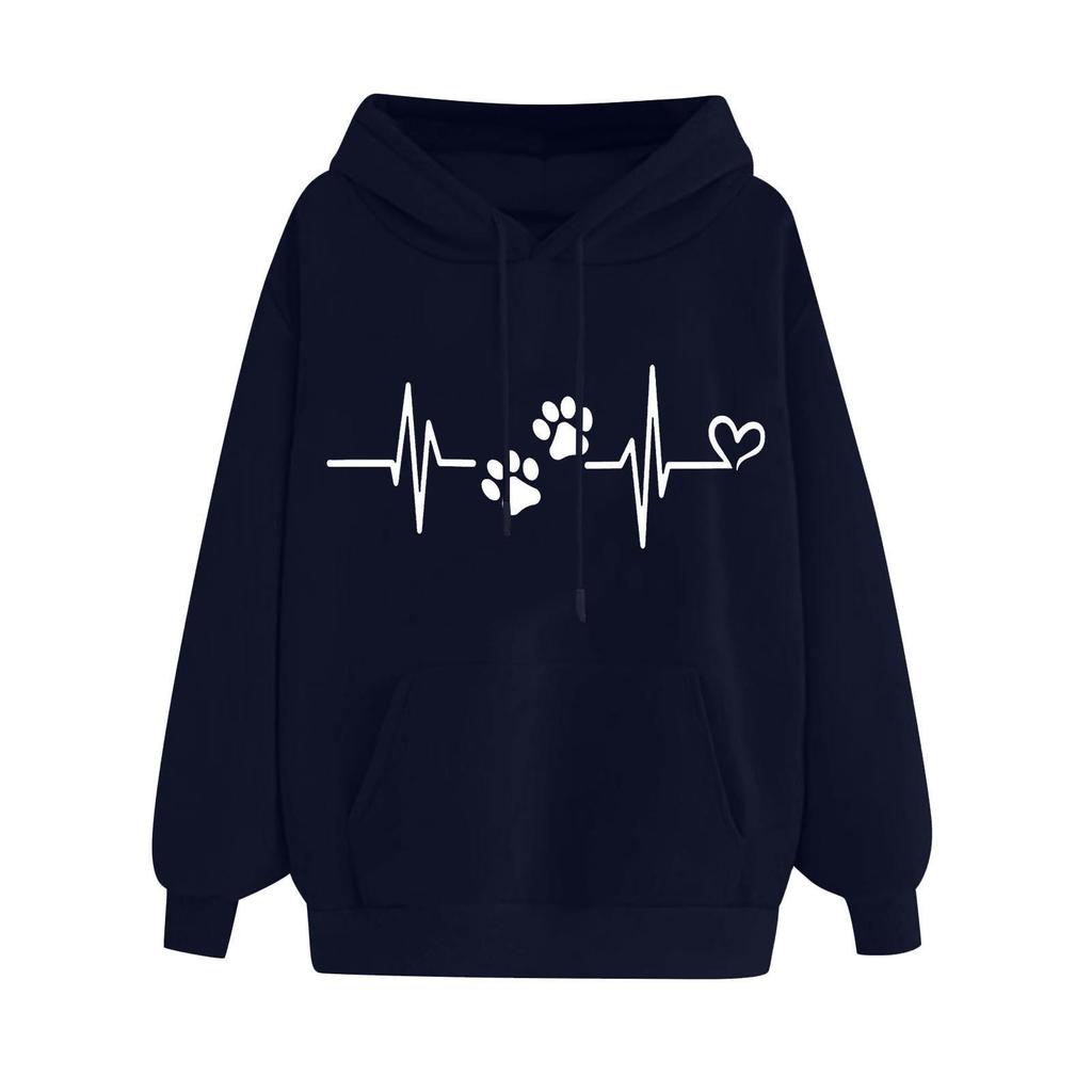 2025 new European and American fashion printed velvet versatile long-sleeved loose hooded sweater women's top trendy clothing