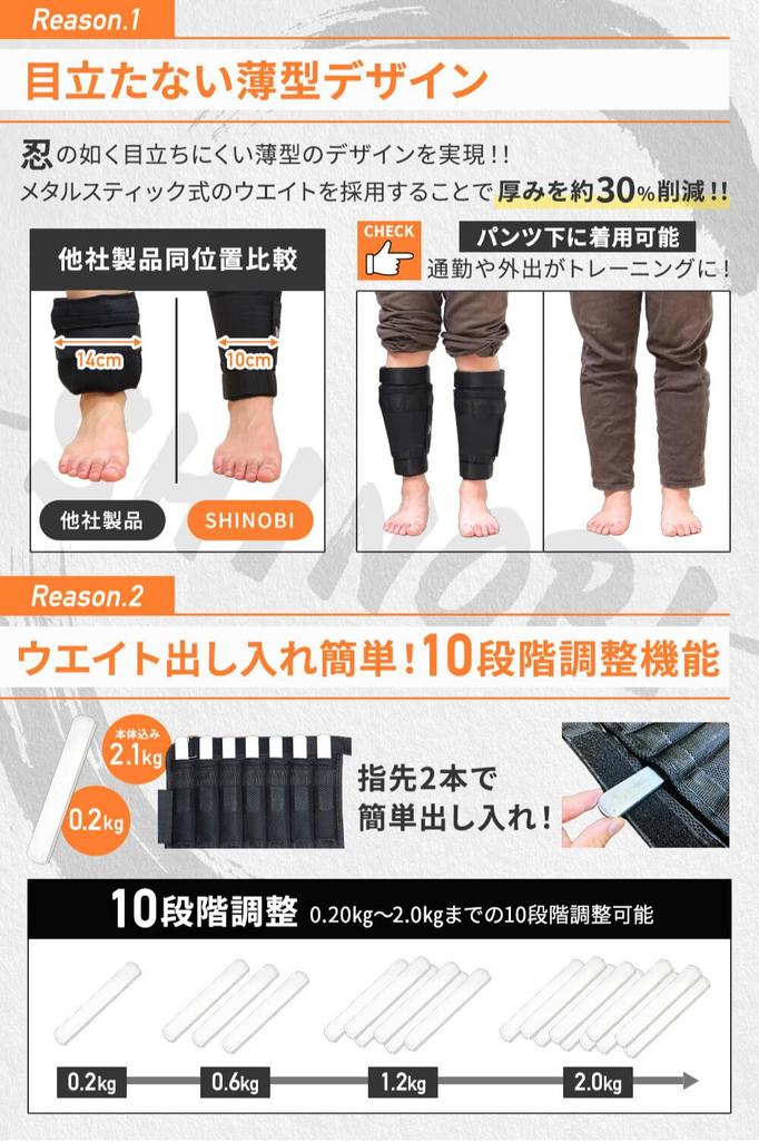 TENASGEAR Shinobi Armor Off Can Be Worn Under Ankle and Wrist 10 Levels Maximum For Training [30% Thickness, Clothing] Weights, Adjustable, 0.3-2.1kg