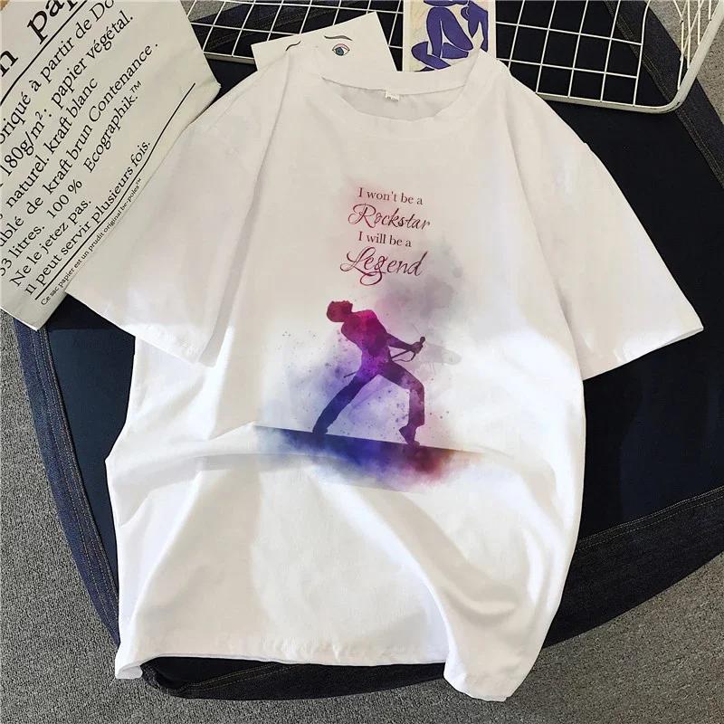 Freddie Mercury Queen Band T Shirts Women 90's Graphic Rock Top Tees Female Harajuku Vintage T-shirt Fashion Streetwear Tshirt