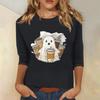 Dame Mote Casual Trekvartsermet Halloween Trykket Rund Hals Topp