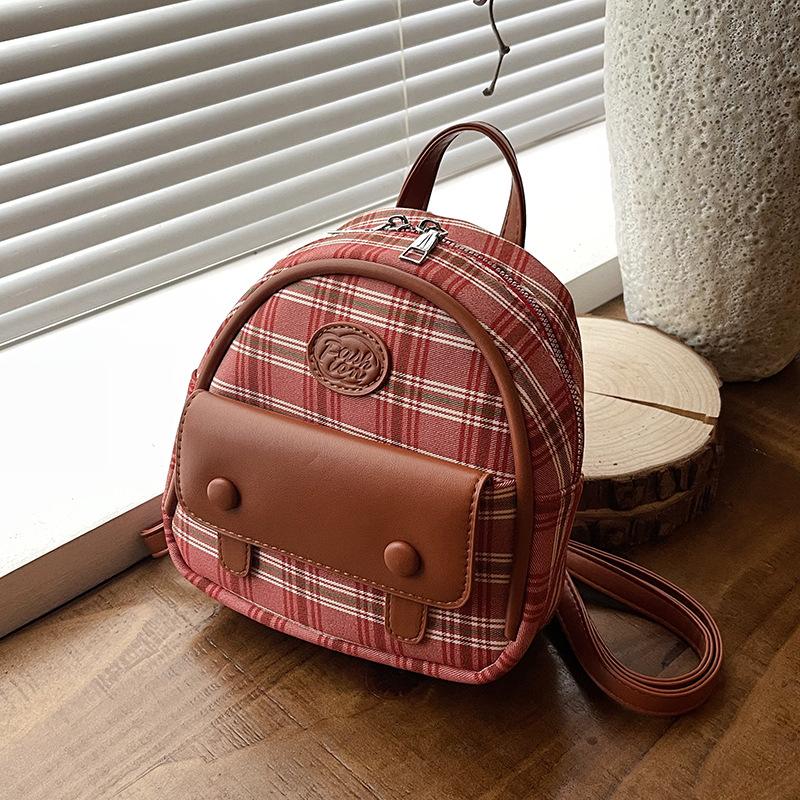 Plaid backpack women's new fashion popular versatile small schoolbag college student travel mini backpack
