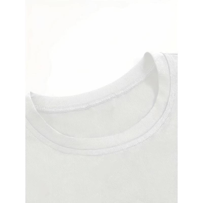 Plus-size T-shirt with Simple Musical Note Print, White Short-sleeve Crewneck Printed T-shirt - Machine Washable, Casual Style,