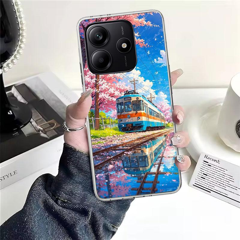 Retro Japanese Sakura Train Soft Phone Case For Xiaomi Redmi Note 15 14 14S 13 12 Pro Plus 12S 11 11S 11E 10 10S 11T 5G Fundas C