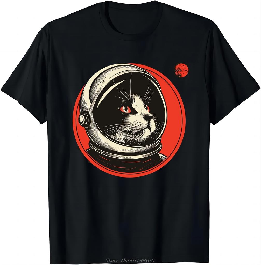 Space Cat Courage Japanese Retro Kawaii Cute Astronaut Cat T-Shirt Cotton Oversized Unisex Tshirt Men's Clothing Fitness Tshirt