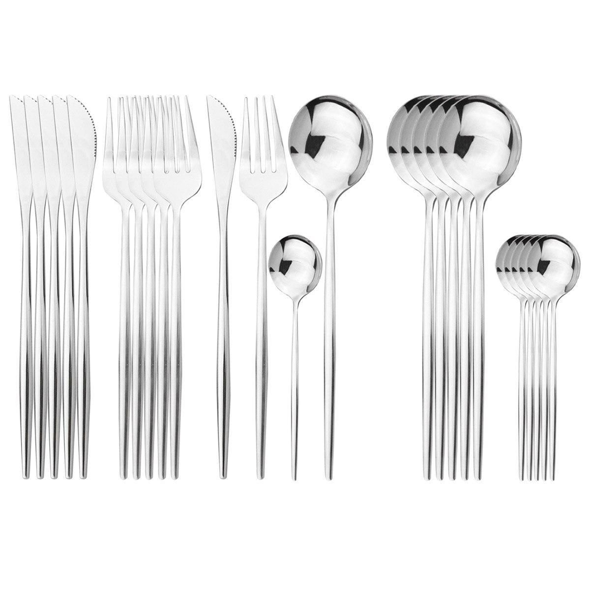 

24 шт., набор столовых приборов из черного золота, нож, вилка, ложка, обеденный набор, набор столовых приборов из нержавеющей стали в западном стиле, столовое серебро с подарочной коробкой серебряный