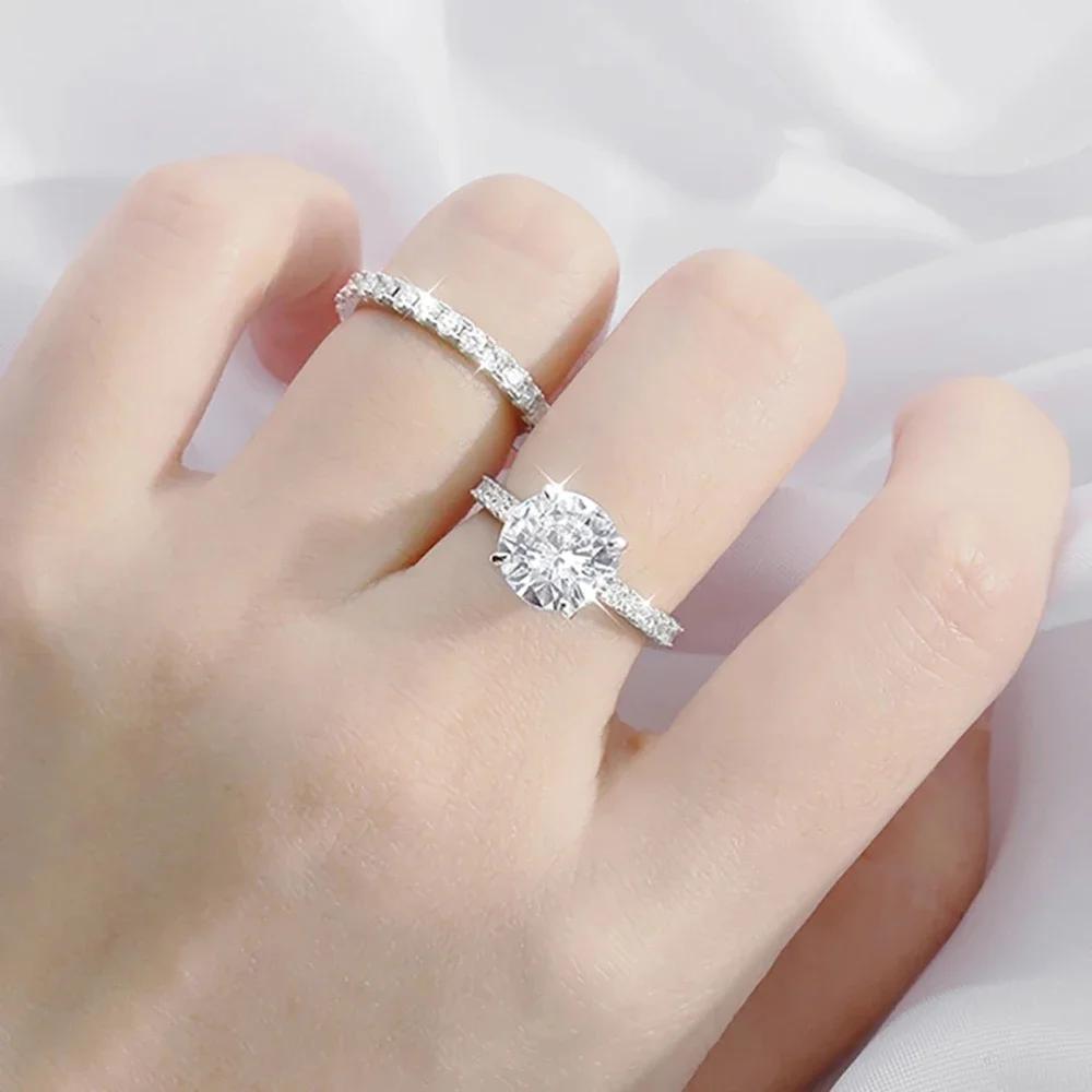 Full Moissanite Bridal Rings Set With D Color Diamond Engagement Ring 925 Silver Wedding Band For Women