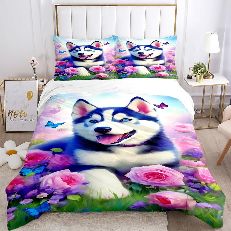 3pcs Husky Puppy Duvet Cover Set -Includes 1 Duvet Cover and 2 Pillowcases, No Quilt Core, All-Season Home Decor  Yy251111153
