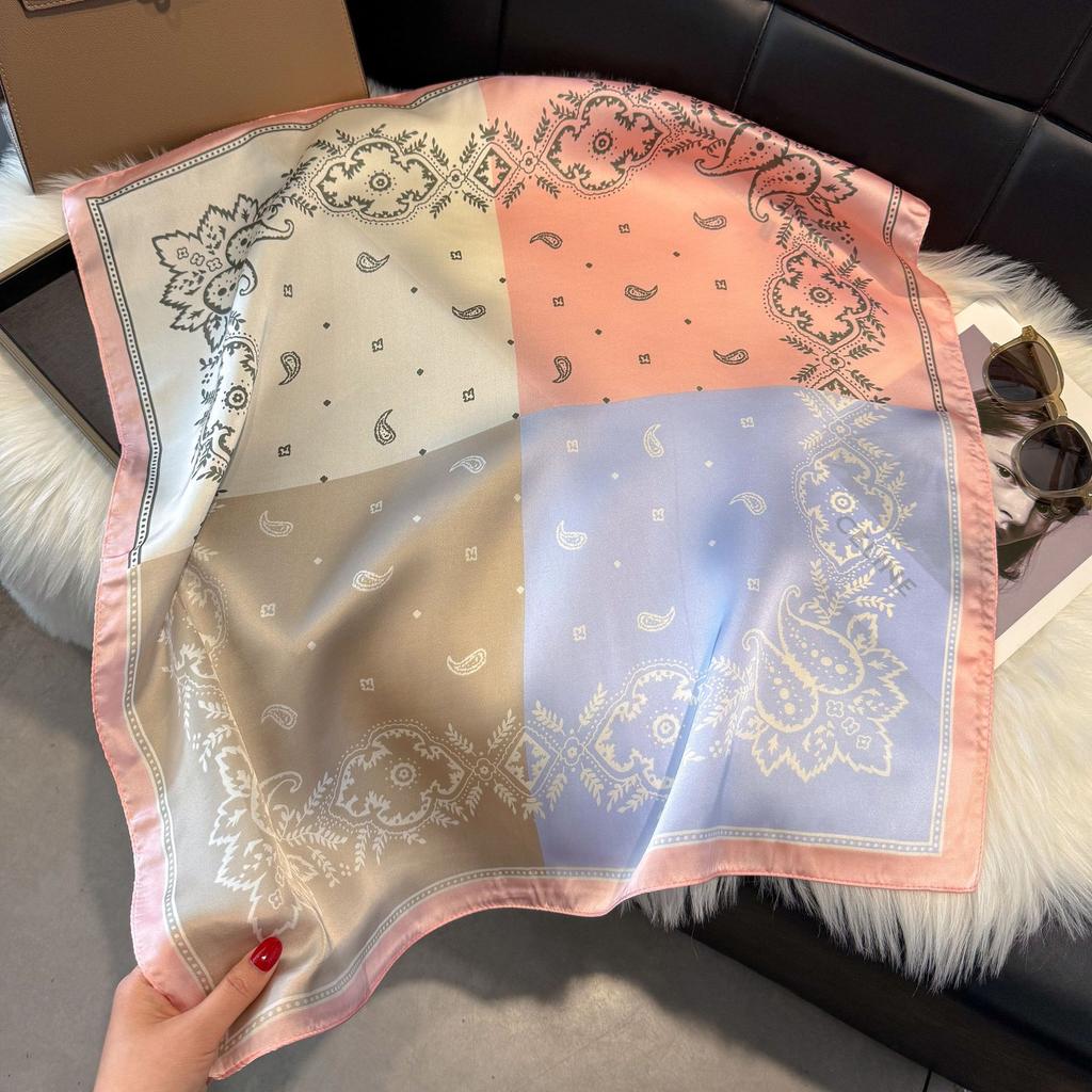 Wind Scarf Square Scarf Simulation Silk 70Cm Retro Cashew Print Literary Headband Suit With Decorative Scarf