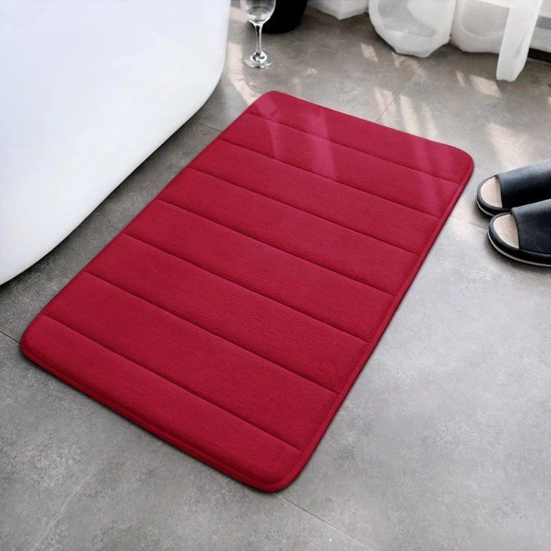 Striped Quilted Coral Fleece Non-Slip Bathroom Floor Mat