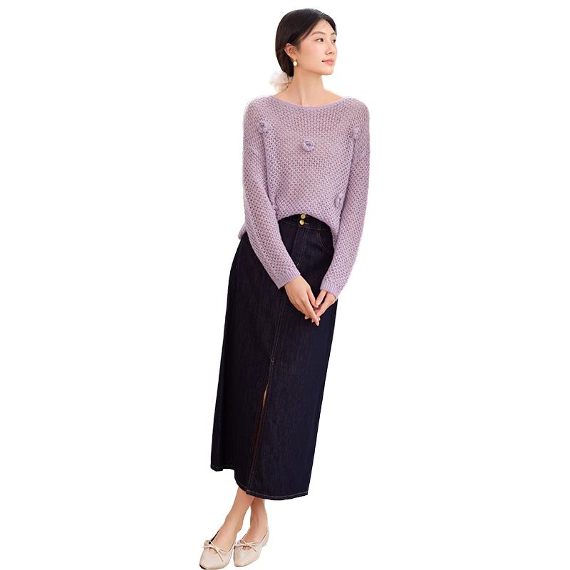 Xiangying Women s Retro High-Waist Denim A-Line Skirt S