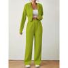 Women's Loose Rib Knit Two Piece Tracksuit Long Sleeve Zip Hoodie Elastic Waist Wide Leg Pants Matching Outfit
