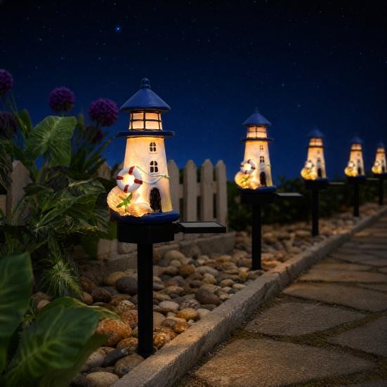 Solar Lighthouse Lawn Light, Outdoor Garden Lighthouse Statue Solar Light, Waterproof Solar Pathway Light for Patio Lawn Yard