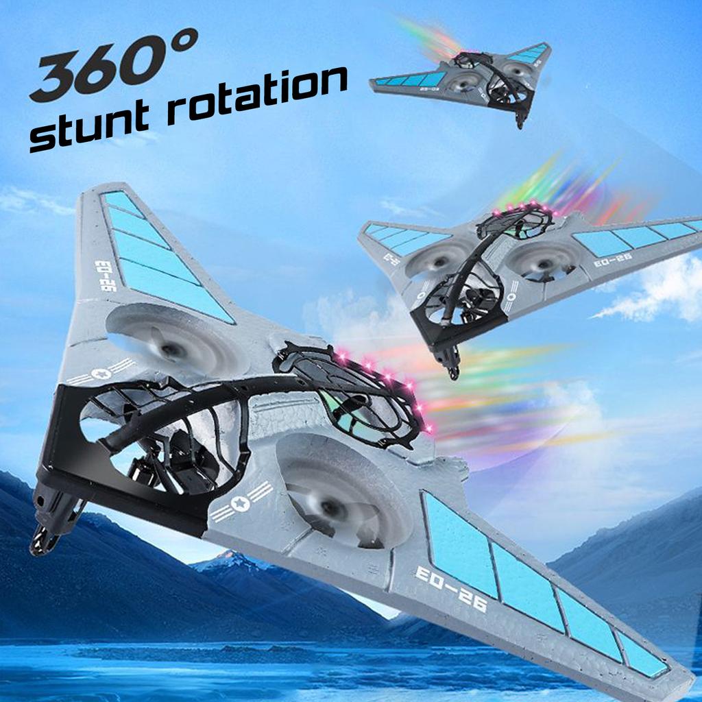 RC Airplane For Beginners & Kids - 2.4GHz Remote Control Stunt Jet With 2 Batteries & LED Lights