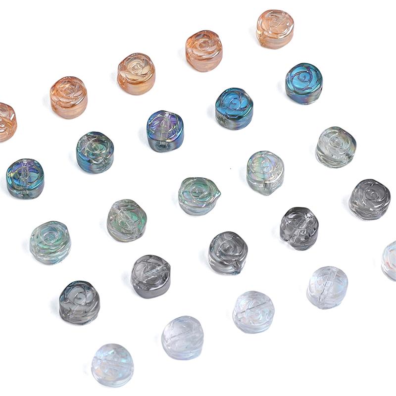 10Pcs Flower Crystal Glass Beads Rose Loose Spacer Beads for DIY Necklace Bracelet Jewelry Making