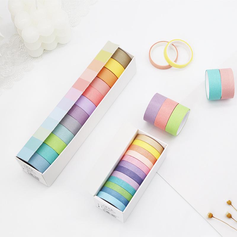 Macaron Candy Color Washi Tape Set – 12 Solid Colors for DIY Journals