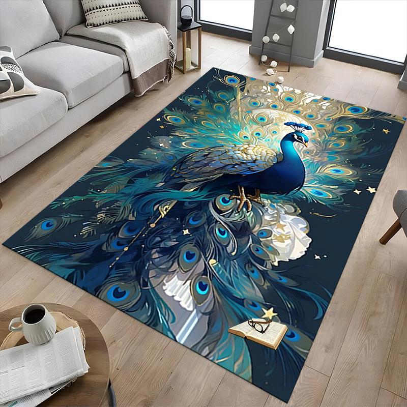 1pc Peacock Feathers Carpet Anti Slip Polyester Floor Mat for office.Bedroom
