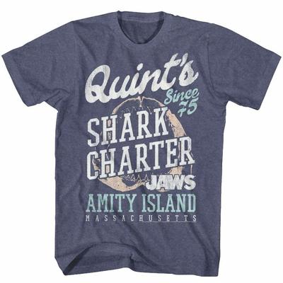 Maglietta Blu Melange Vintage per Adulti Jaws Quint