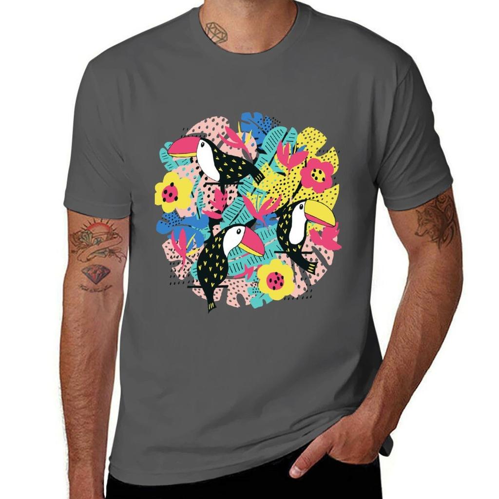 Toucan Floral Pattern Tshirt Casual Fashion Short Sleeve Cotton Tshirt