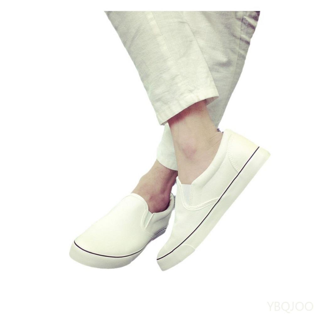 Spring and Autumn Fashion New Large Casual White Canvas Men's Shoes Casual and Comfortable Solid Color One Foot Flat Men's Shoes