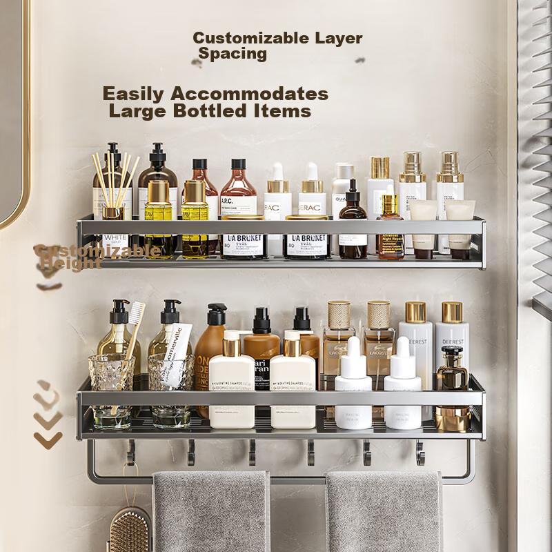Baihan Bathroom Storage Rack, No Drilling Required, Wall-Mounted Hooks for Toilet, Washroom, Sink, Corner Shelf, Shower Room