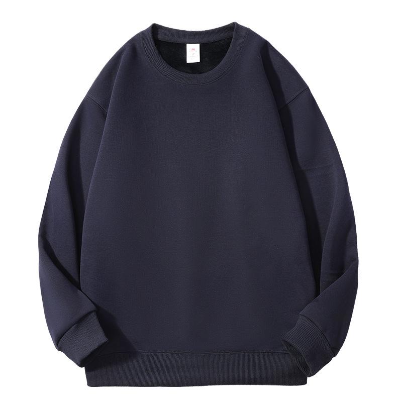 400g Silver Fox Fleece Lined Oversized Crew Neck Sweatshirt for Men - American Loose Fit, Drop Shoulder, Solid Color