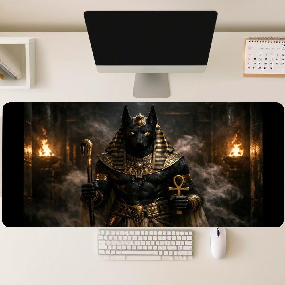 Anubis Ancient Egyptian Mythology Art Large Gaming Mouse Pad Non Slip Rubber Desk Mat For Laptop Keyboard Home Office Workspace