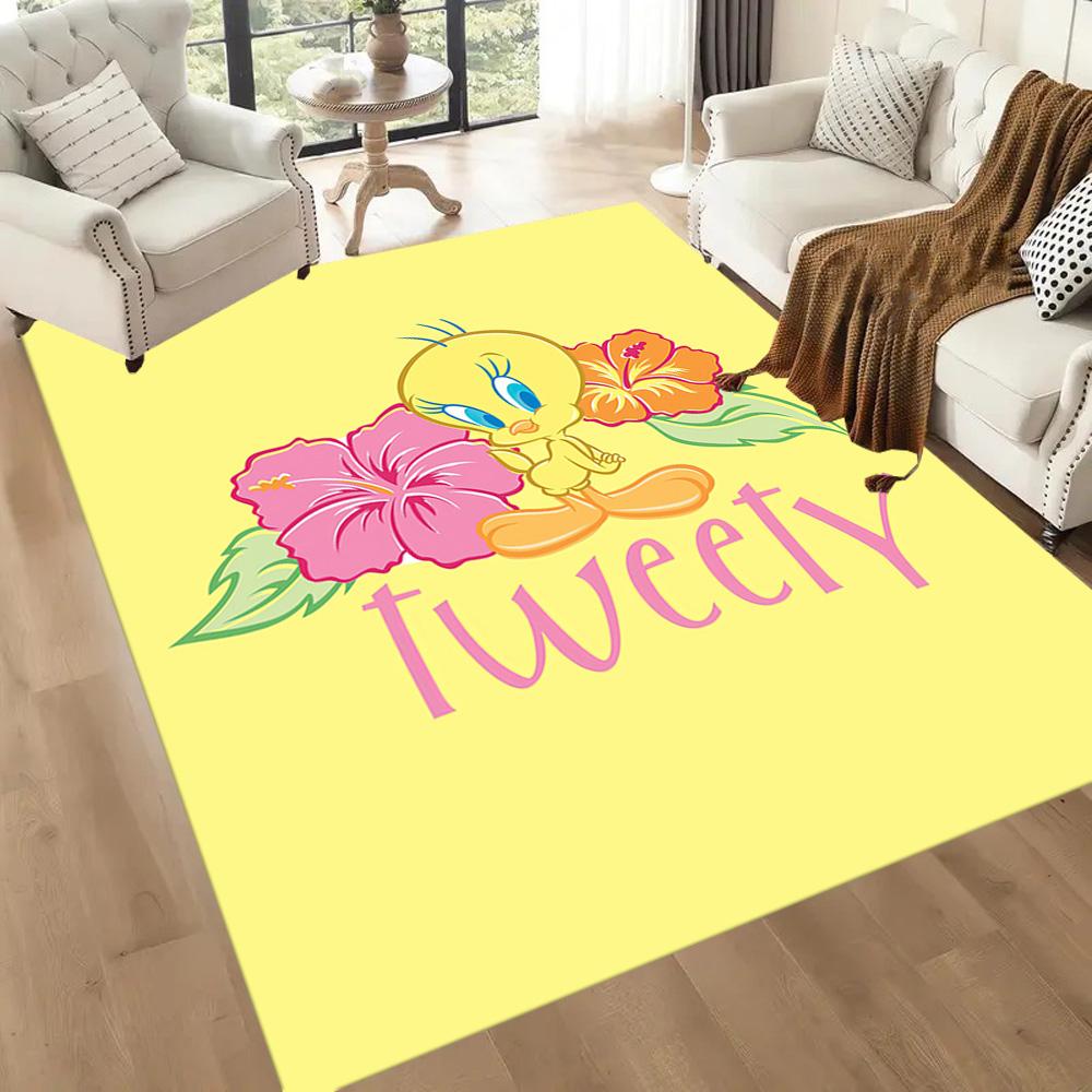 Tweety Bird Collage Square rugs are a great choice for living rooms, bedrooms, home décor, and as gifts.