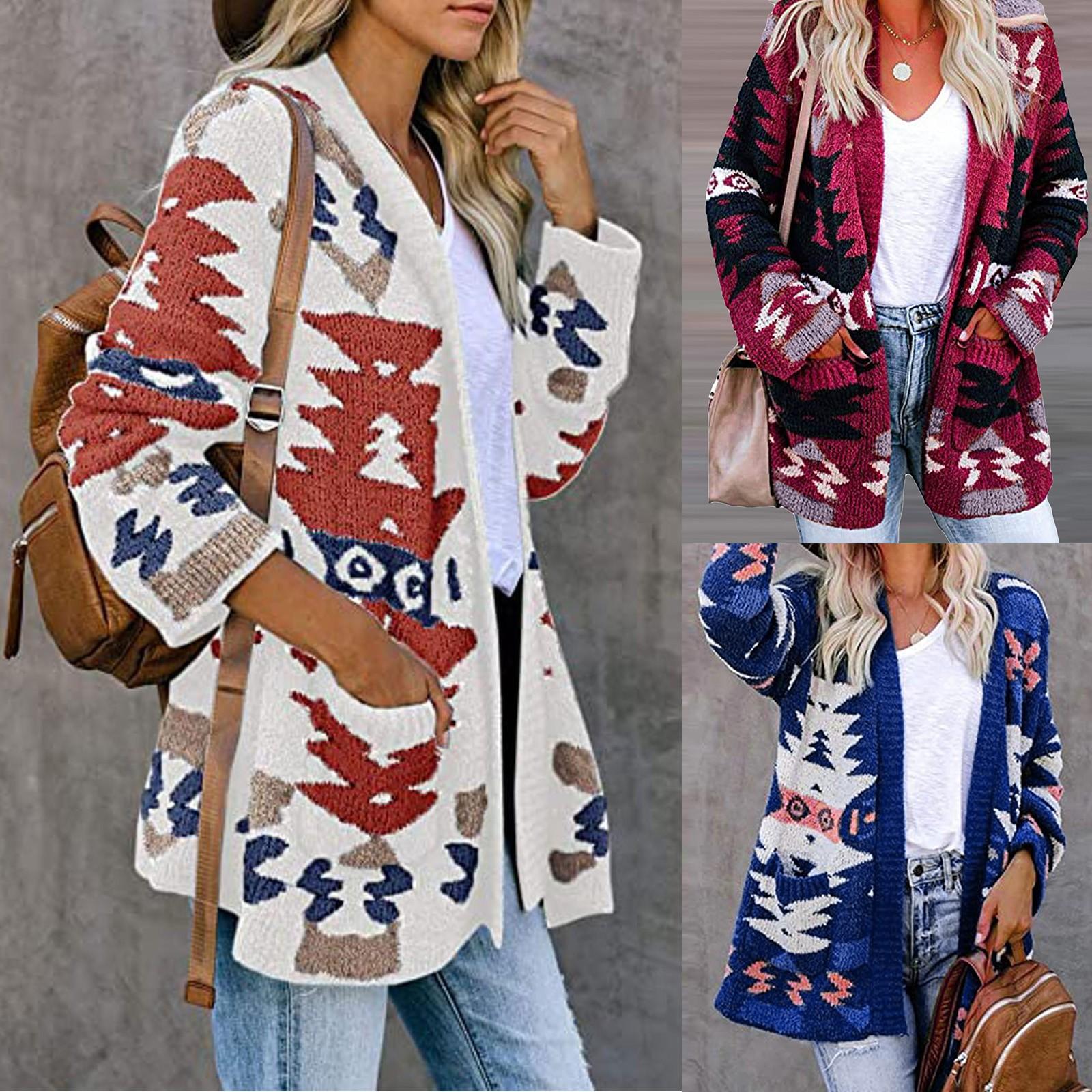 

Женская мода с открытым передом и длинными рукавами, кардиганы, свитера, пальто с карманами