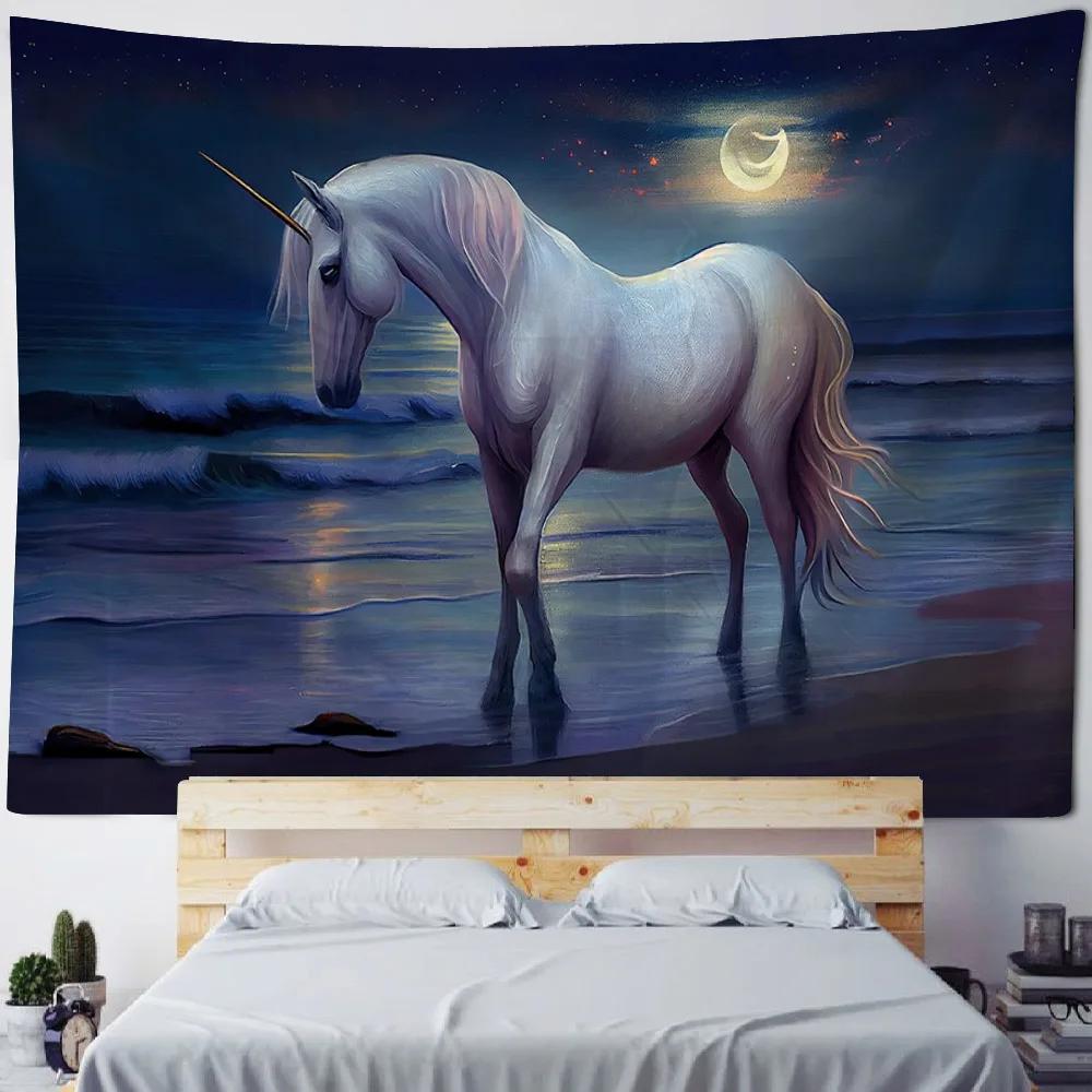 Dreamy Unicorn Tapestry Wall Hanging Hippie Home Bedroom Party Background Poster Cartoon Horse Dormitory Hanging Cloth Blanket