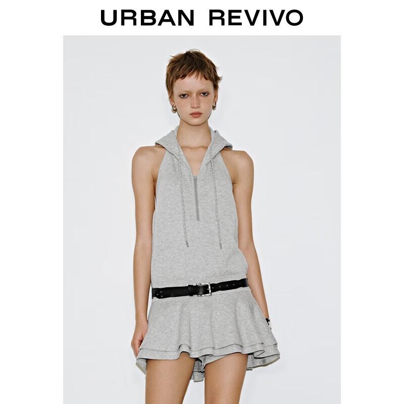 

UR 2025 Summer Women s Fashion Double-Layer Backless Hooded Mini Dress XL