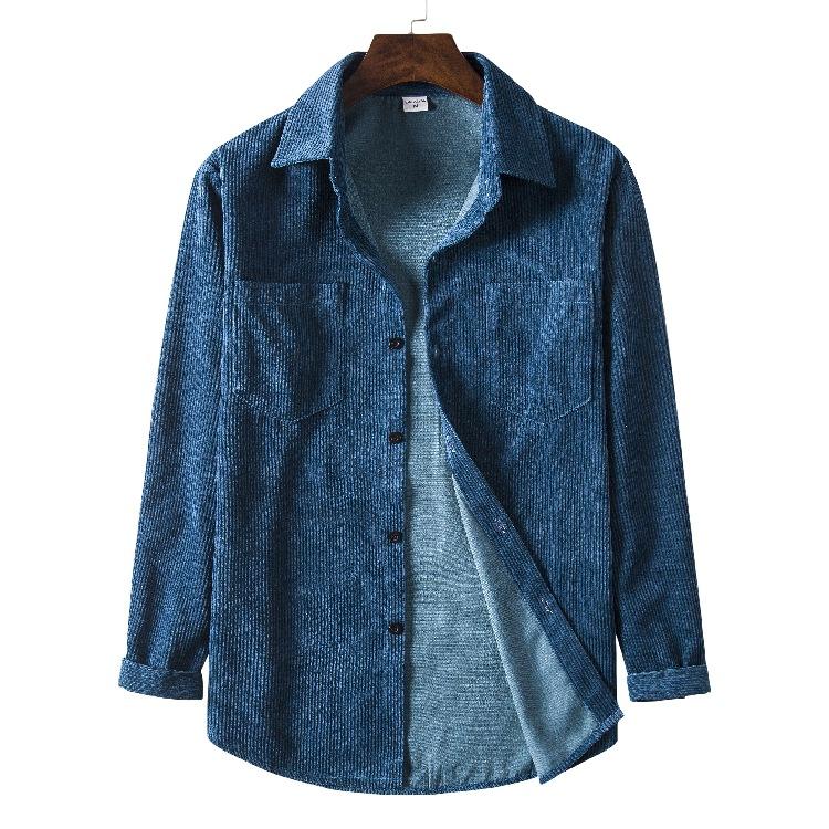 

Men s Autumn Casual Long-sleeved Corduroy Solid Color Lapel Shirt 3XL