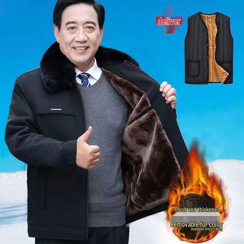 Men's Thick Warm Fleece-Lined Jacket, Short Cotton-Padded Coat for Autumn/Winter, Ideal for Middle-Aged and Elderly Dads.