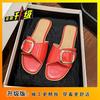Square buckle one-word cool slippers women wear fashionable foreign style high value French fashionable Xiaoxiangfeng 2025 summer and autumn new model