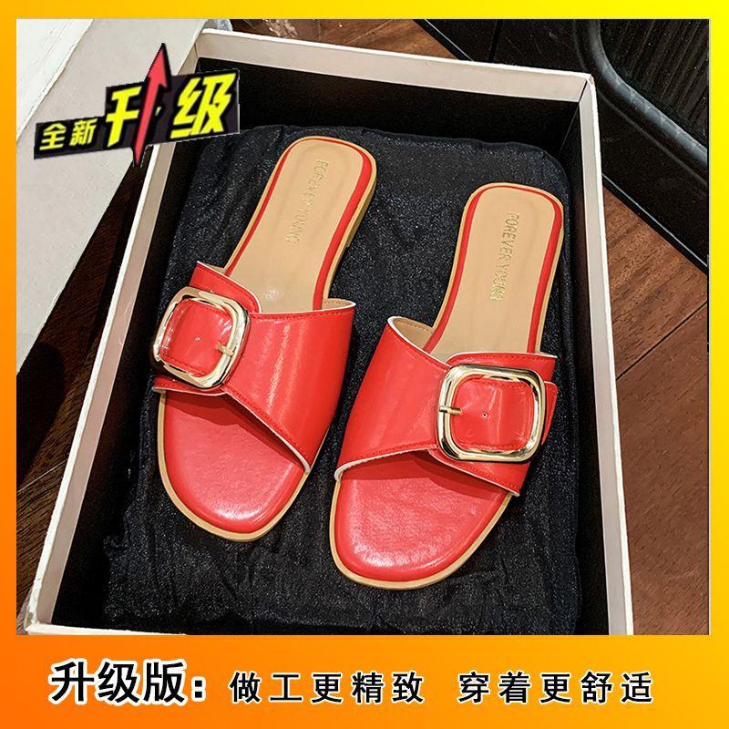 Square buckle one-word cool slippers women wear fashionable foreign style high value French fashionable Xiaoxiangfeng 2025 summer and autumn new model