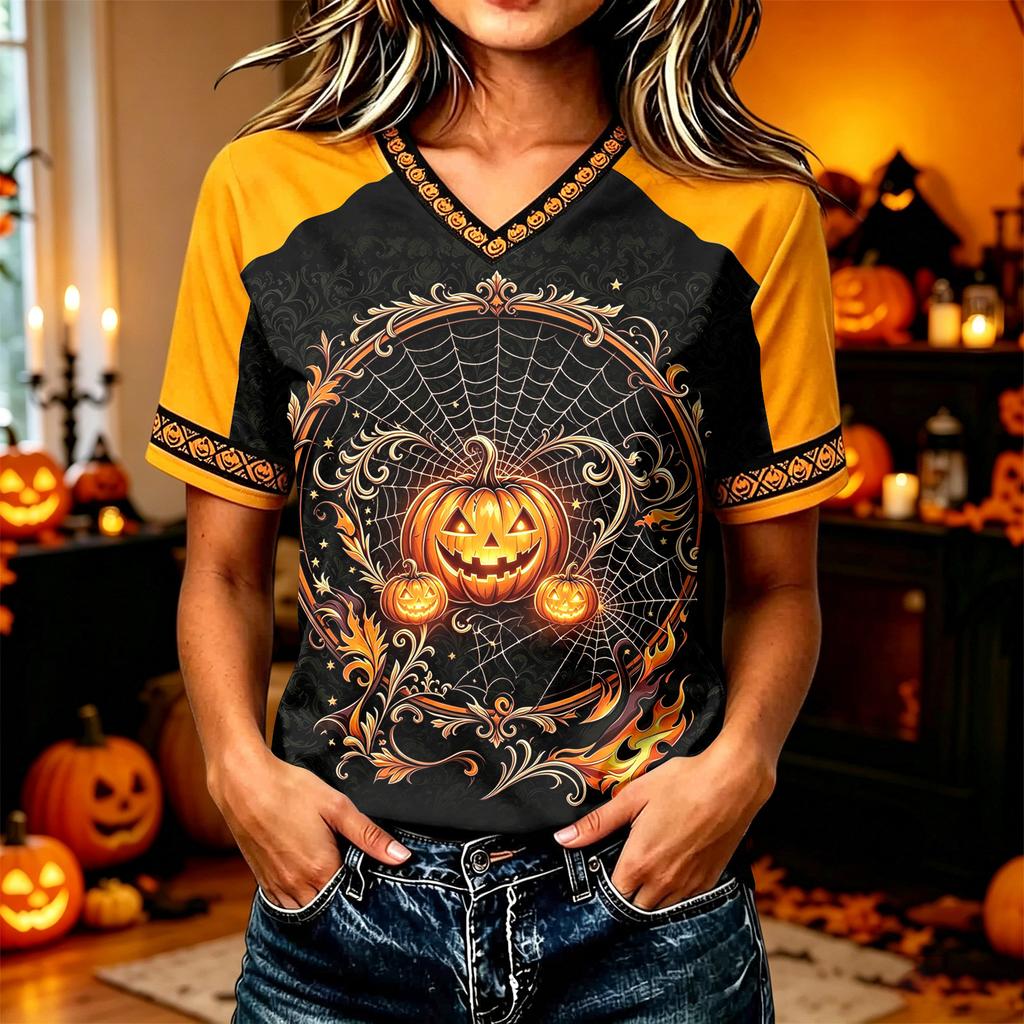 Women's Short Sleeve Halloween Graphic T-Shirt Casual Tee for Costume Party