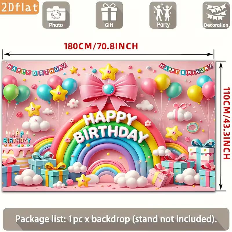 2D Colorful Rainbow & Balloon Happy Birthday Backdrop 2D Photo Background